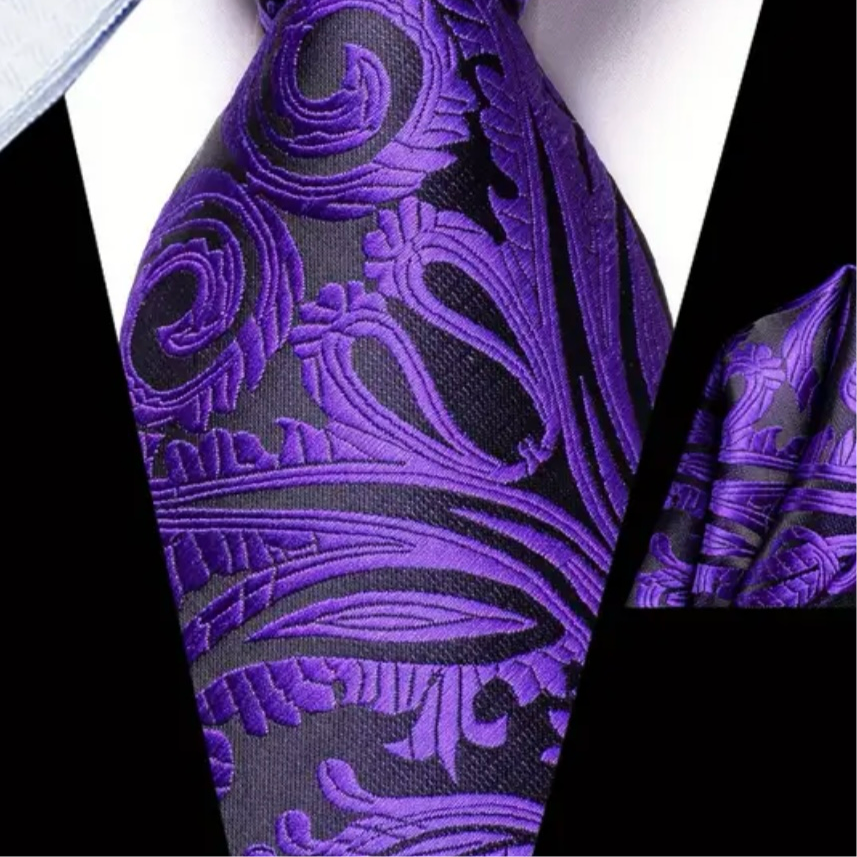 Purple Black Necktie Set