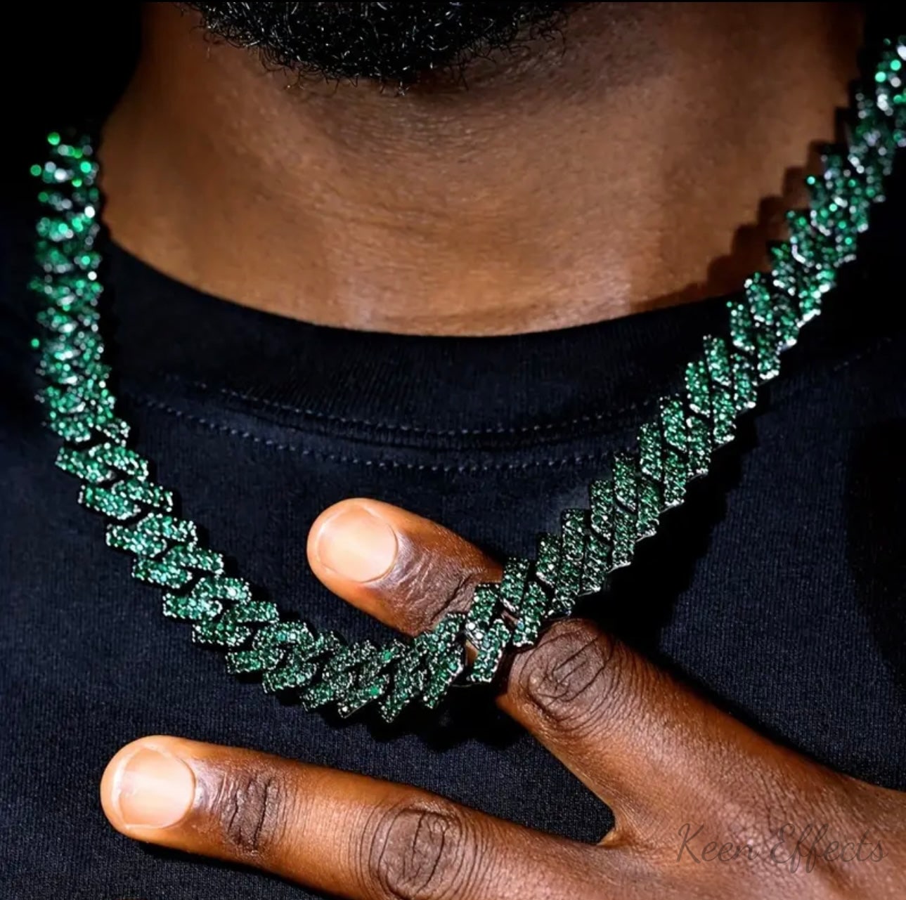 Green Black Cuban Chain Set