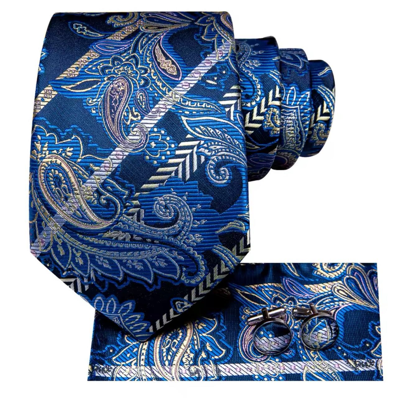 Blue Paisley Necktie Set