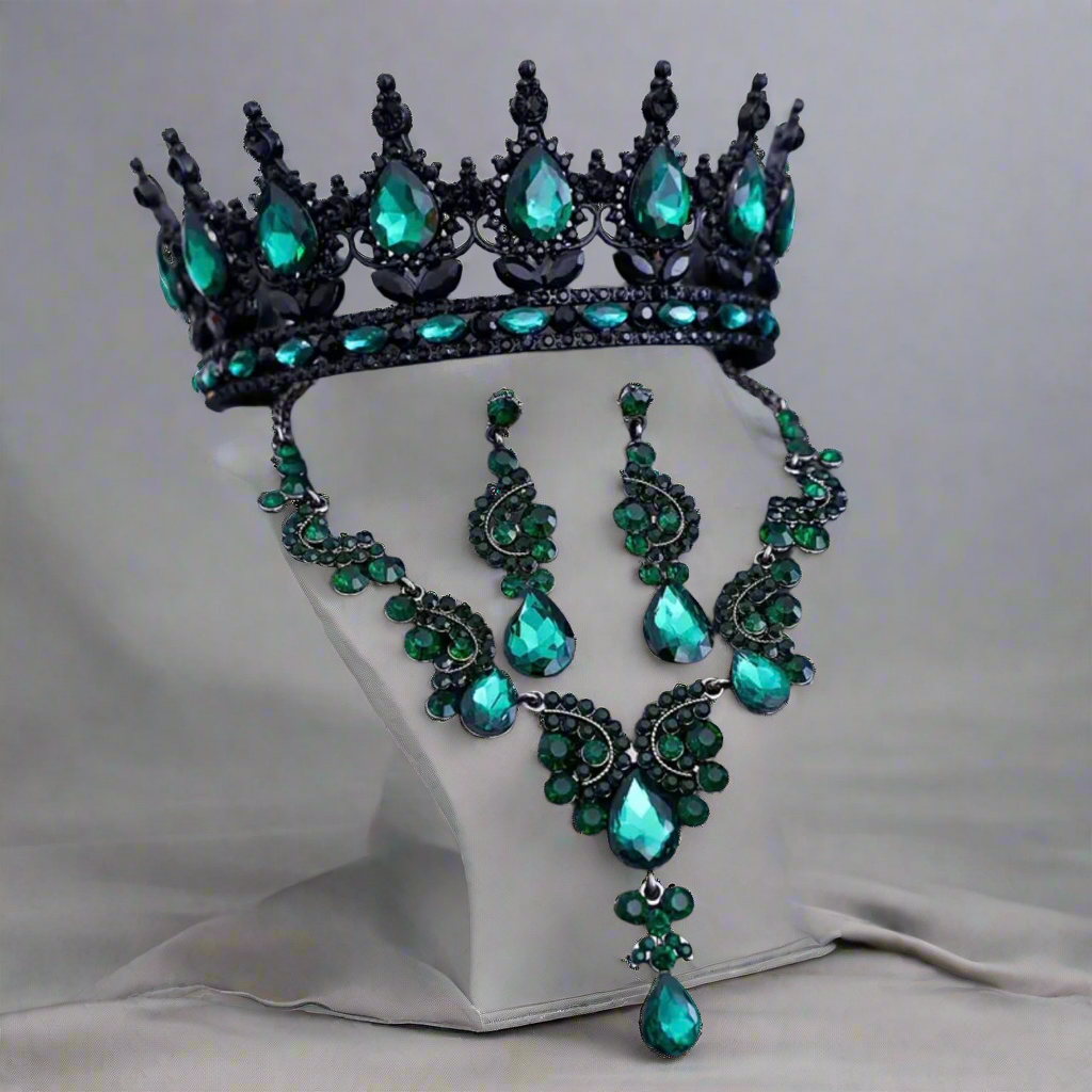 Green Black Crown Jewelry Set