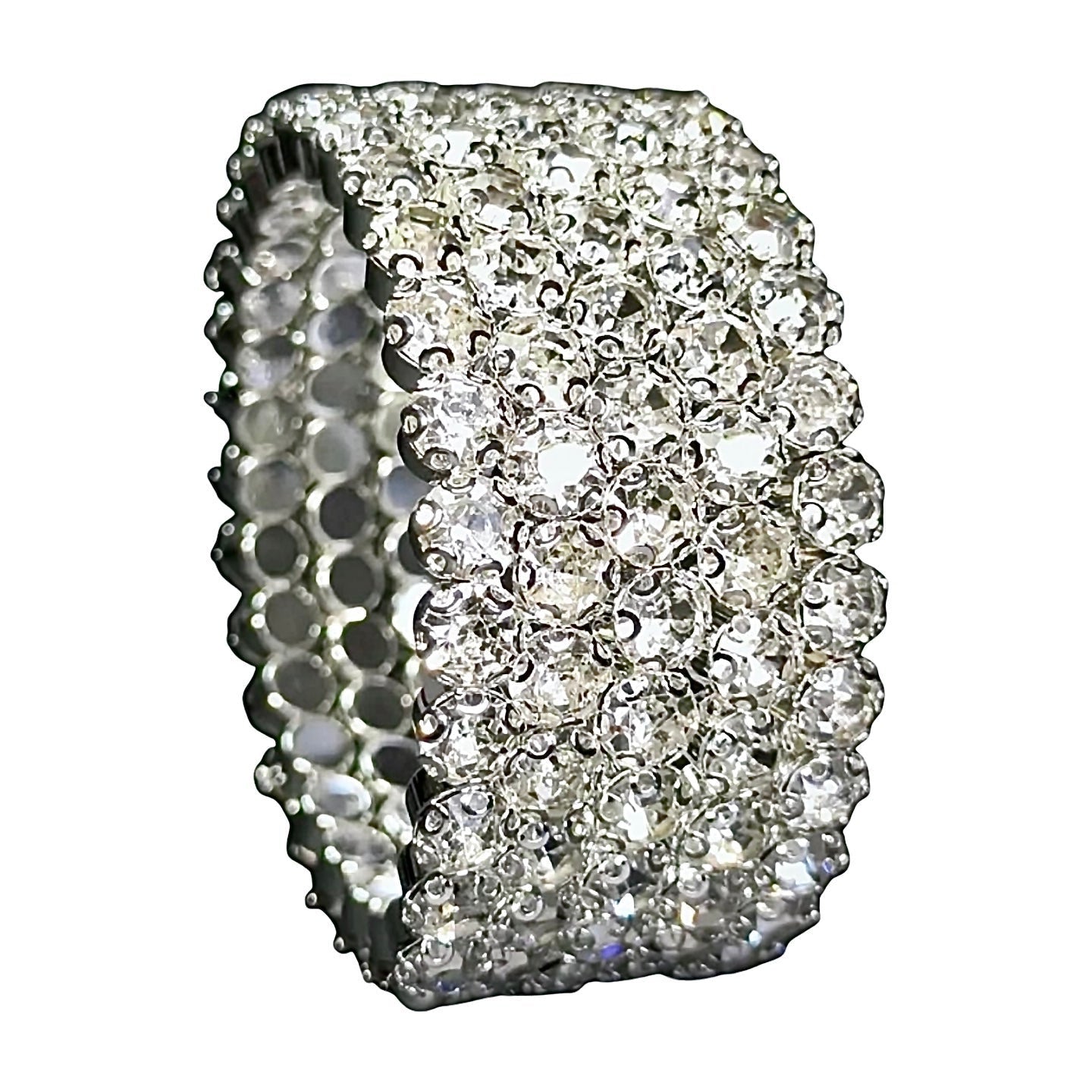Flexible 5 Row Rhinestone Bracelets-Silver Setting