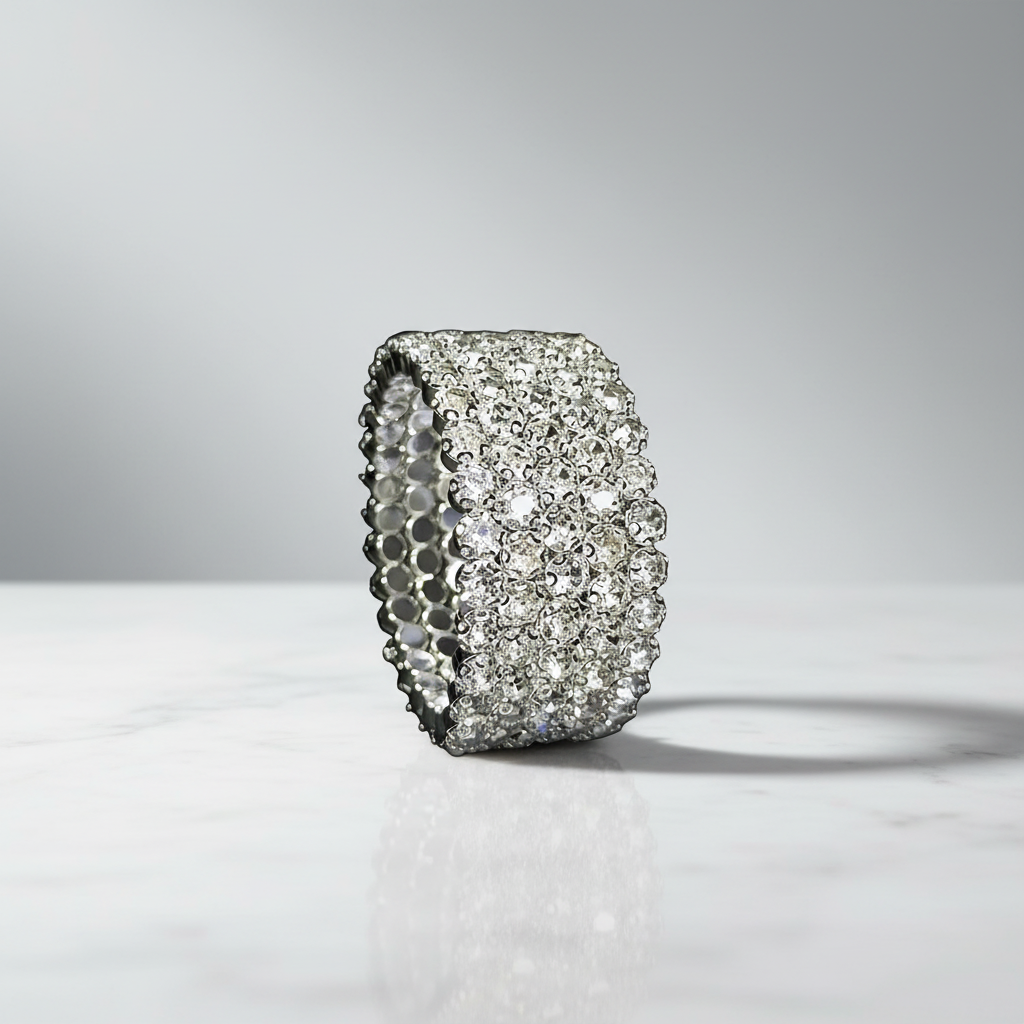 Flexible 5 Row Rhinestone Bracelets-Silver Setting