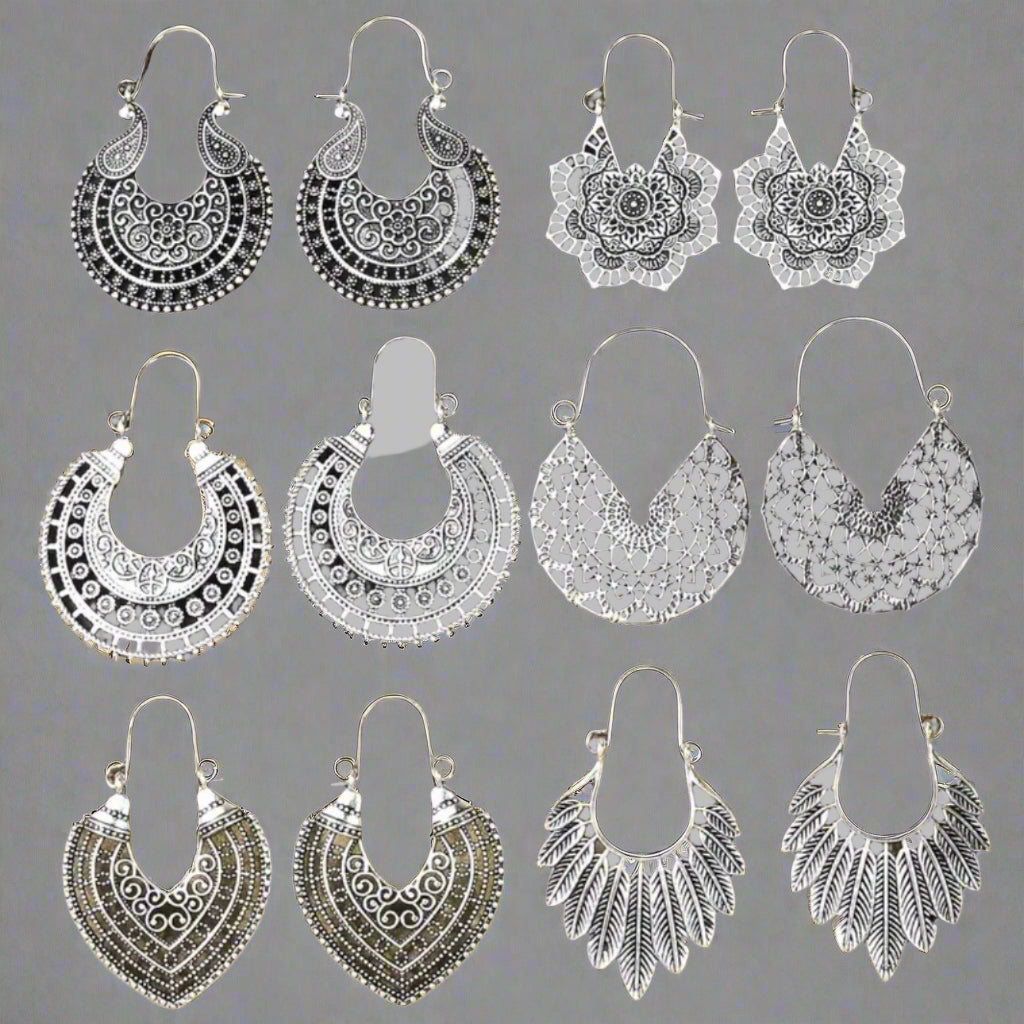 Boho Antique Silver Hoops