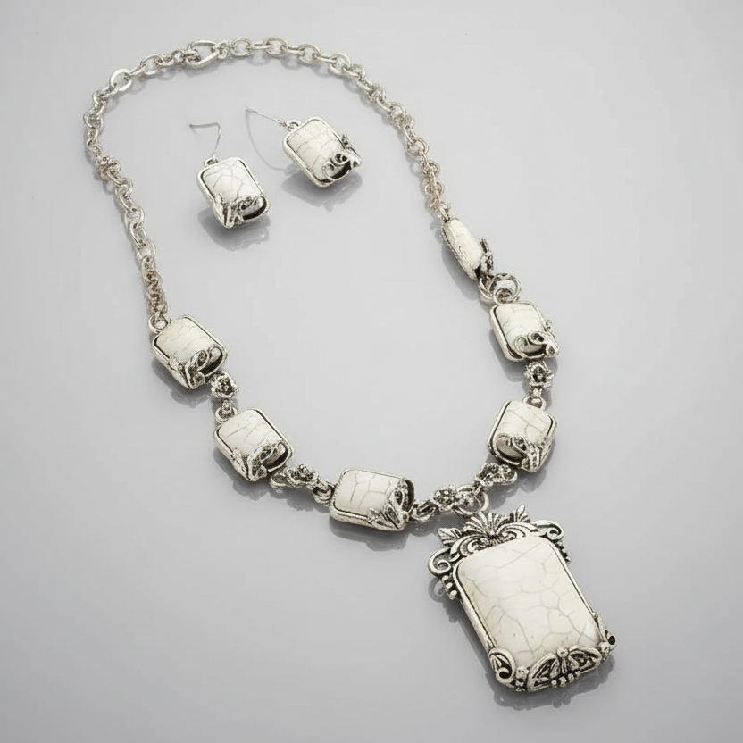 Silver Edged Turquoise Jewelry Set