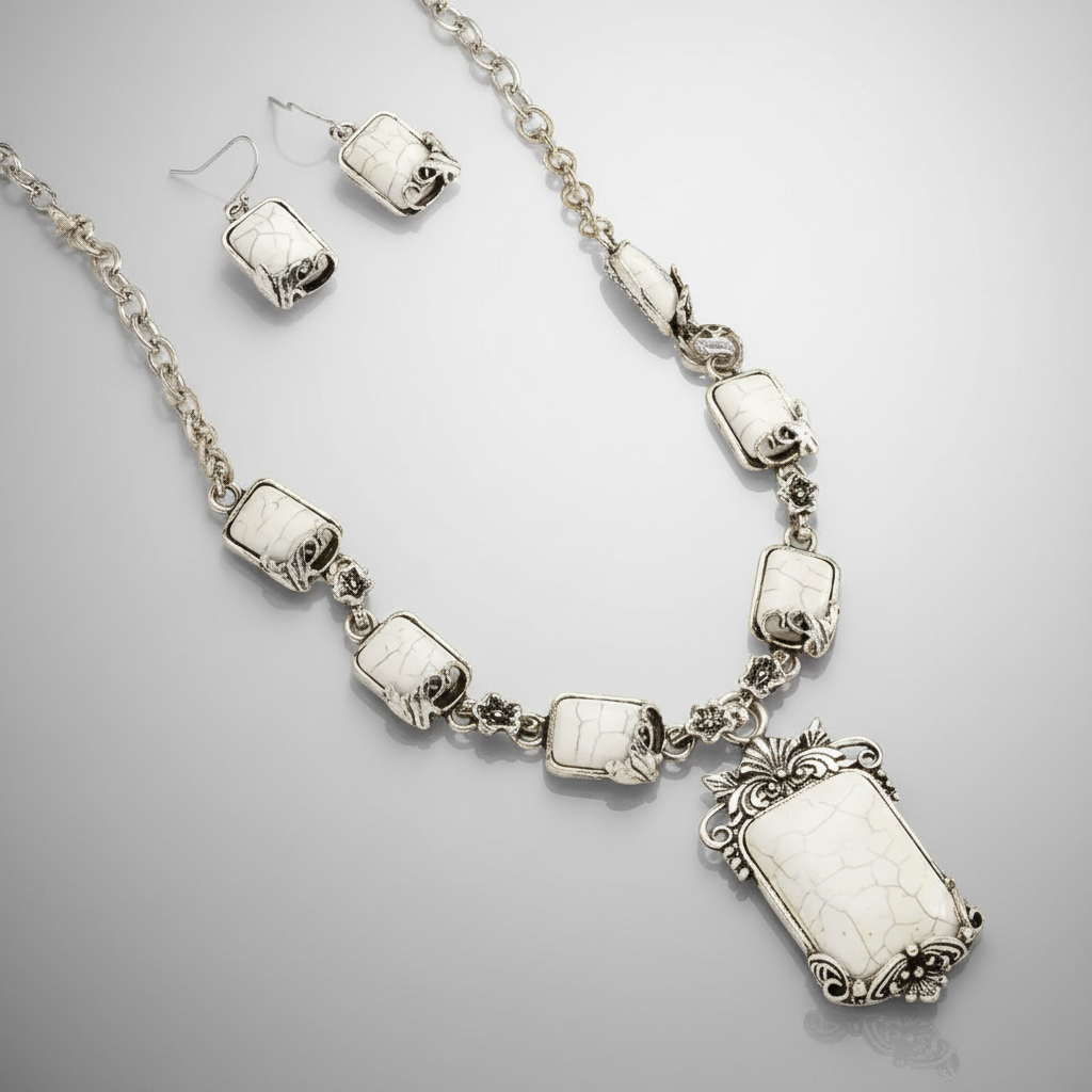 Silver Edged Turquoise Jewelry Set