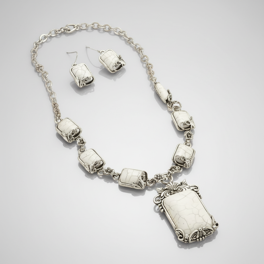 Silver Edged Turquoise Jewelry Set