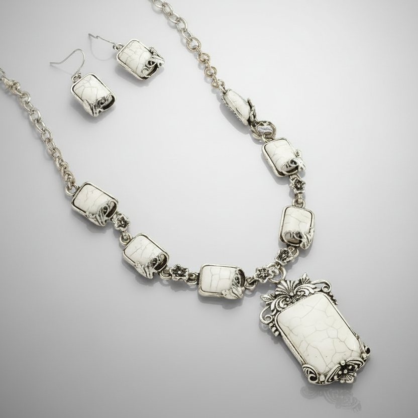 Silver Edged Turquoise Jewelry Set