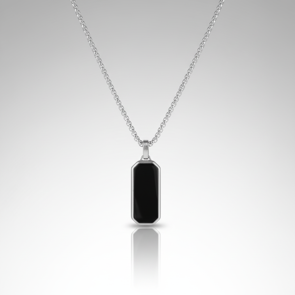 Black Drip Oil Pendant Stainless Steel Necklace