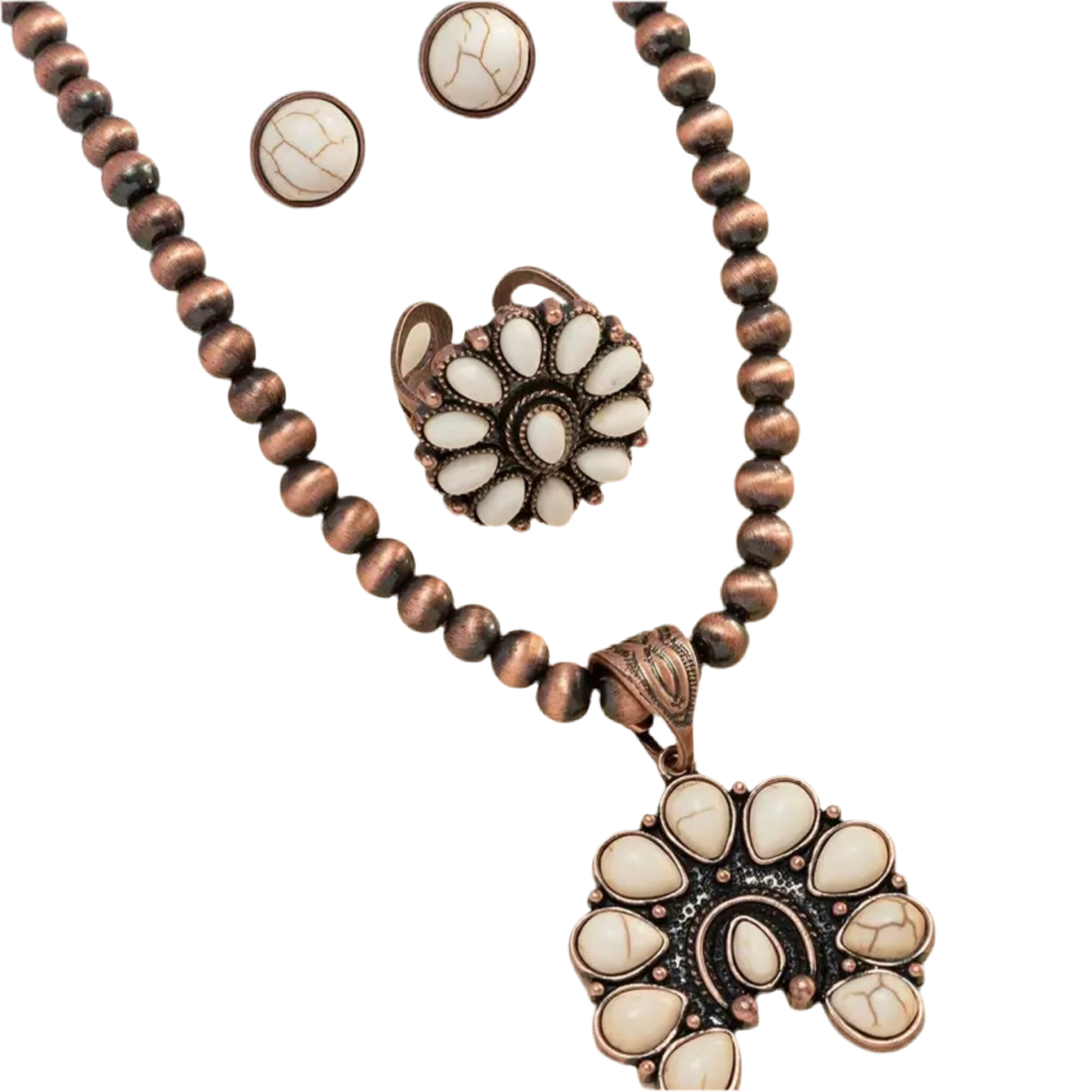 White Bronze Turquoise Petite Squash Blossum Set