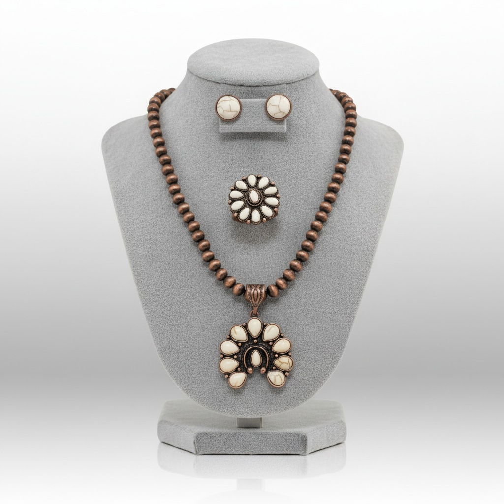 Petite White Bronze Turquoise Squash Blossum Set