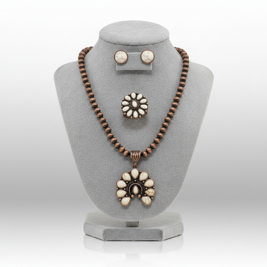 Petite White Bronze Turquoise Squash Blossum Set