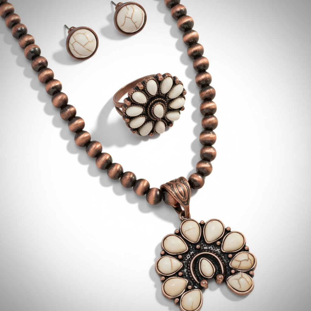 Petite White Bronze Turquoise Squash Blossum Set