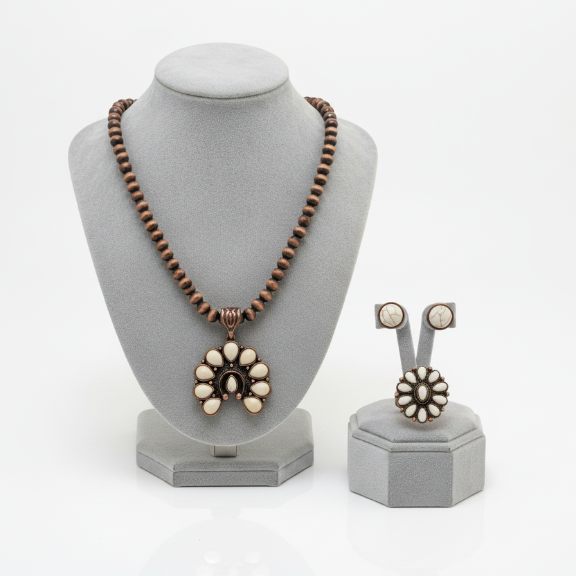 Petite White Bronze Turquoise Squash Blossum Set