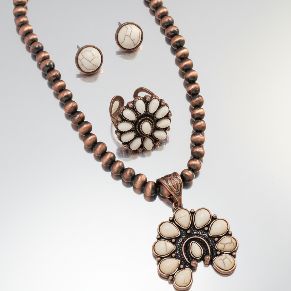 Petite White Bronze Turquoise Squash Blossum Set