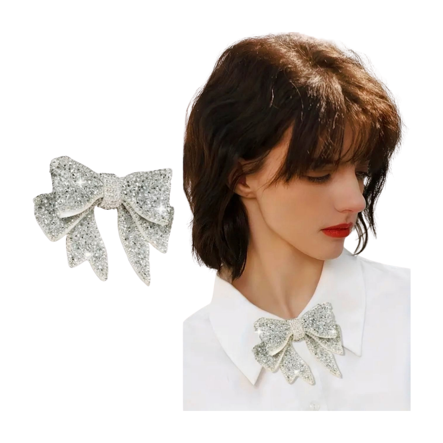 Silver Bowtie Brooch Pin