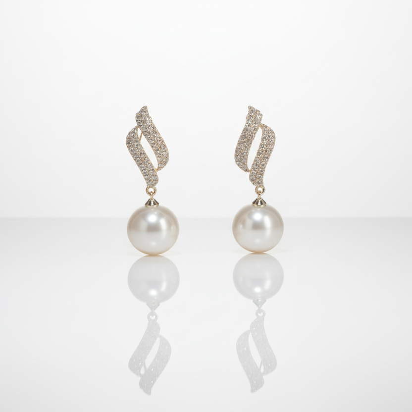 Pearl & Rhinestone Elegant Dangle Earrings