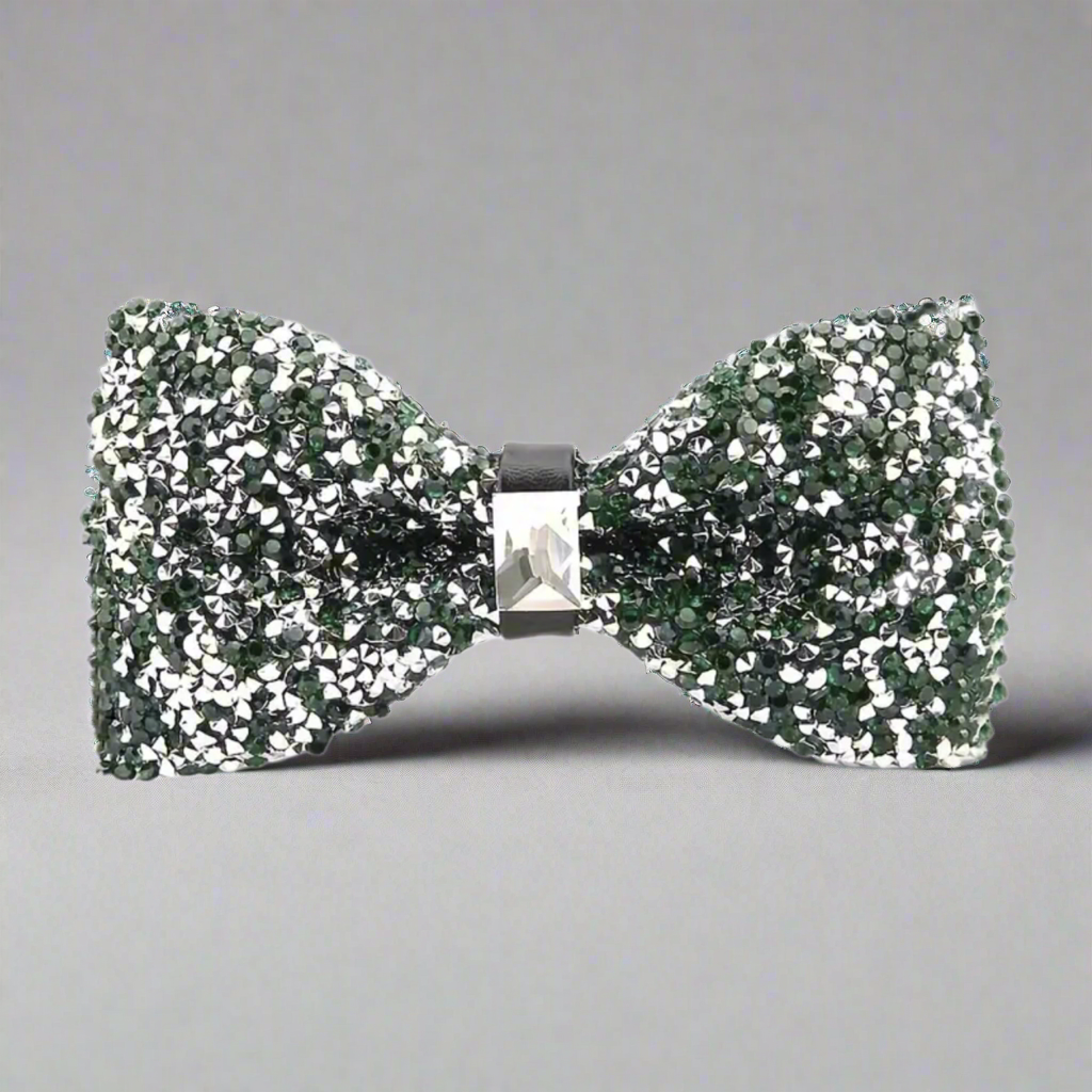 Green Silver Rhinestone Bowtie