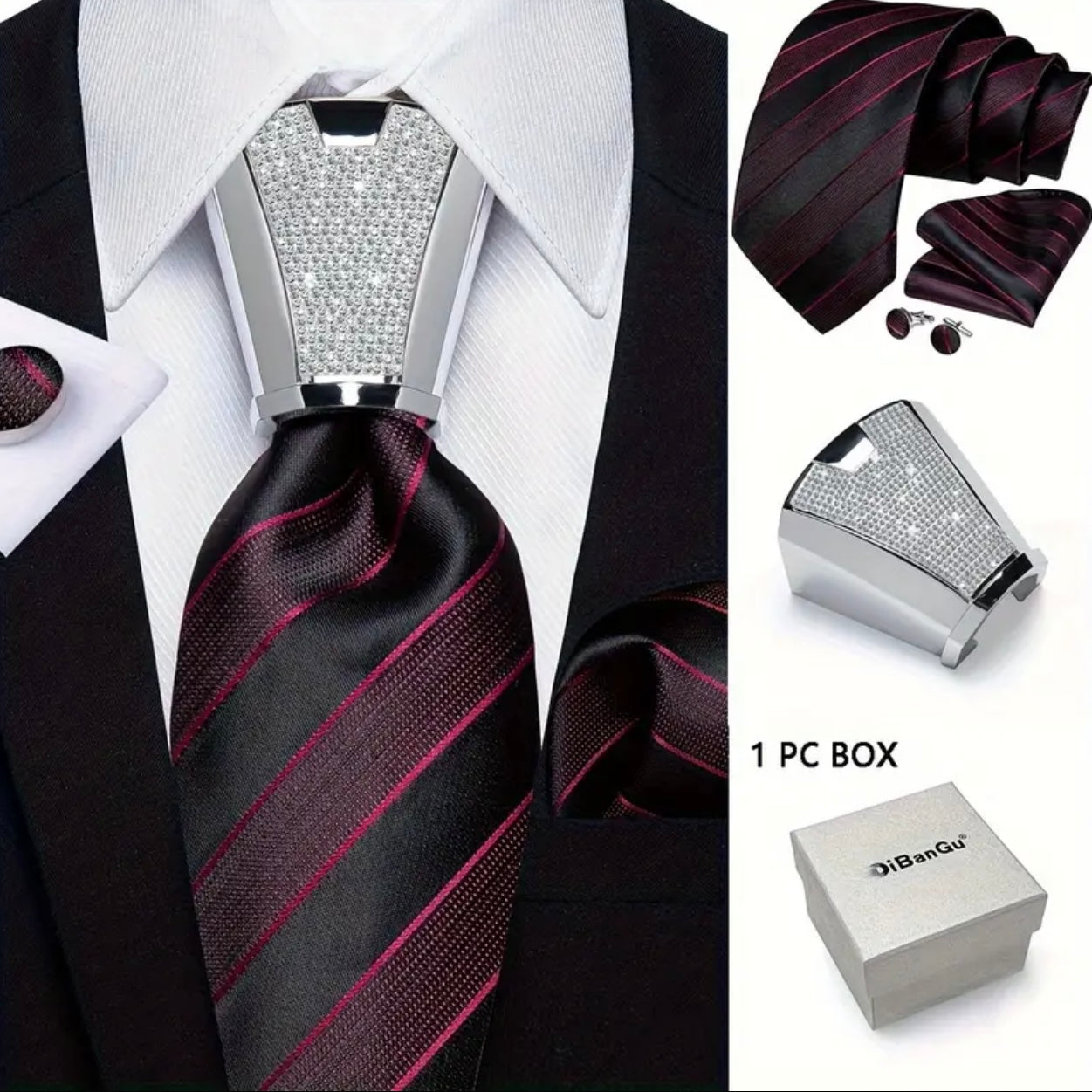 Black Pink Stripe Necktie Set