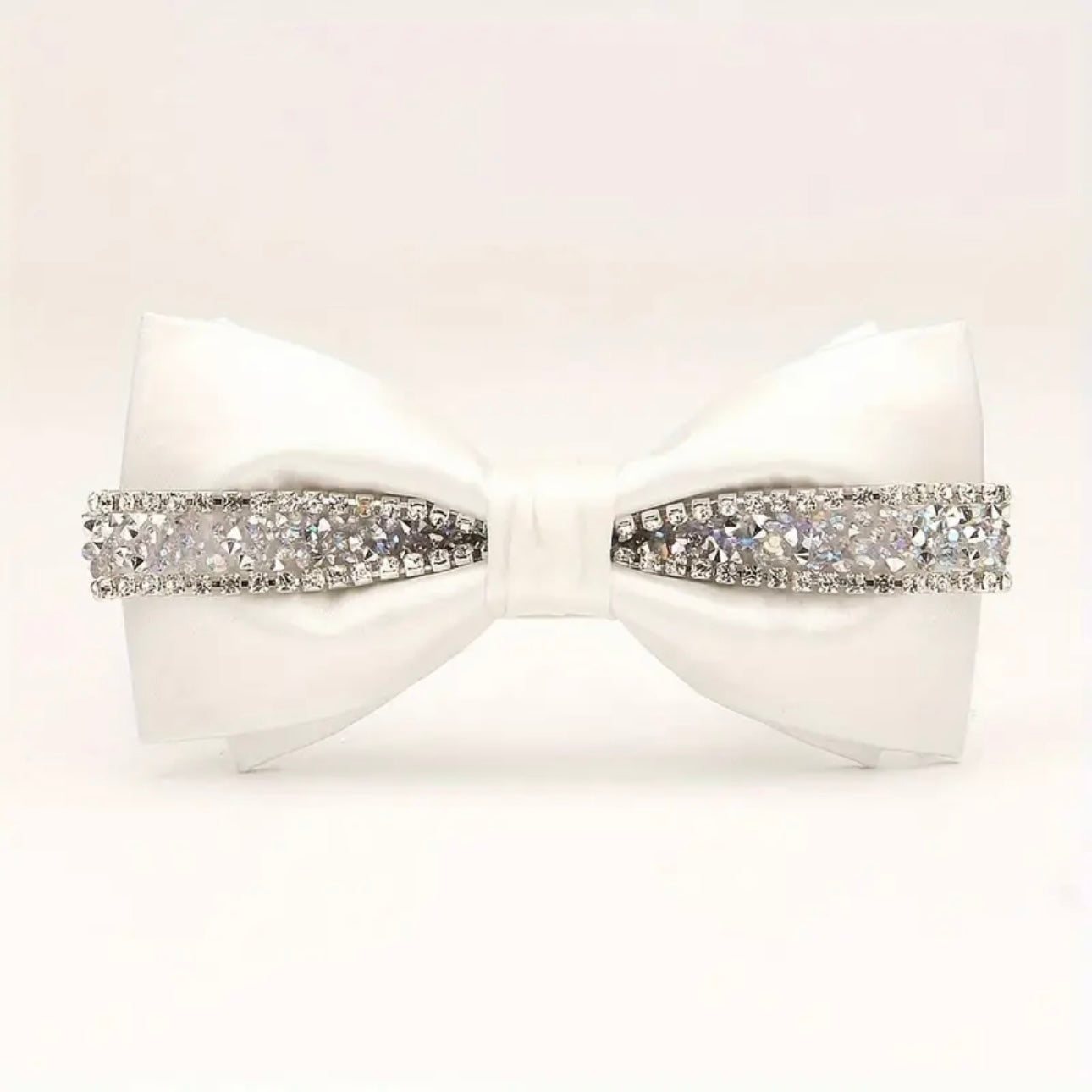 White Rhinestone Satin Bowtie