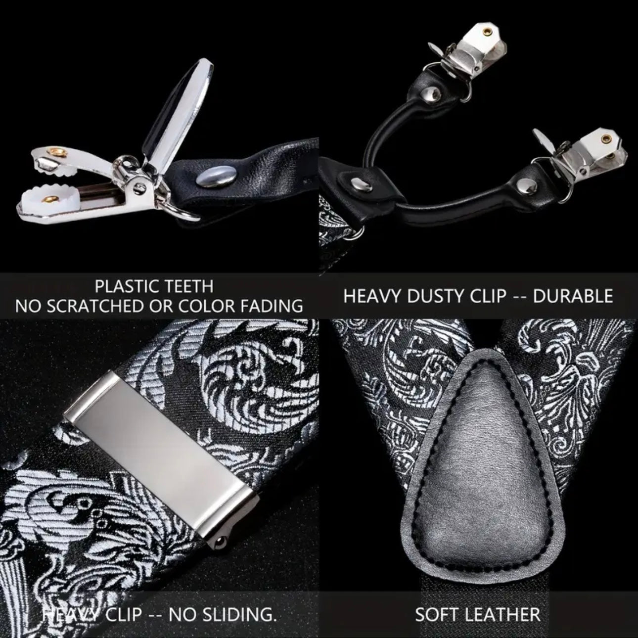 Grey Silver Black Suspenders Bowtie Set