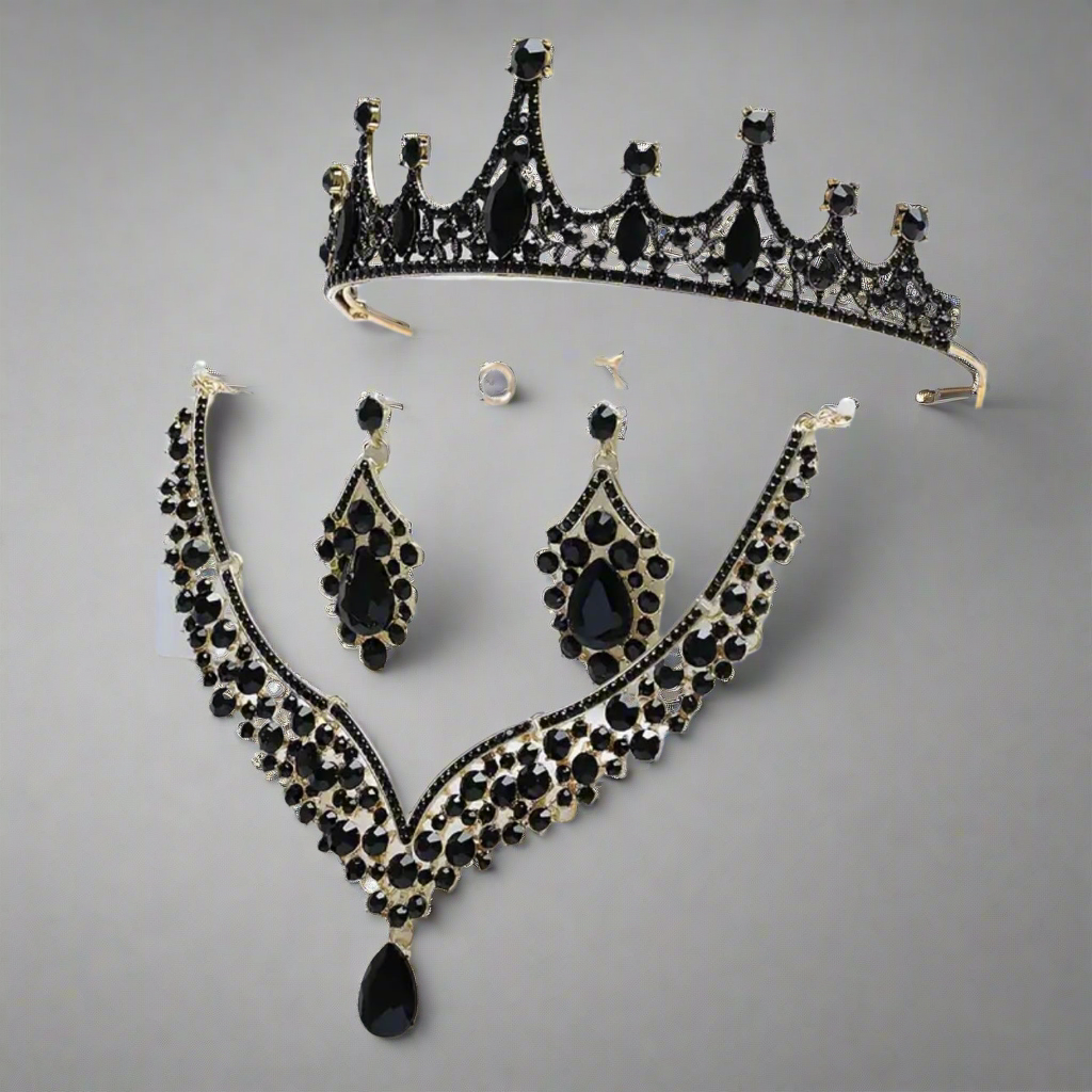 Tiara and Black Jewelry Set