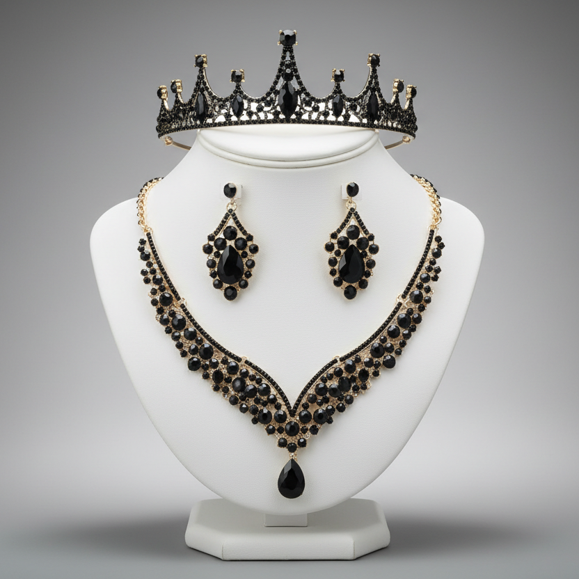 Tiara and Black Jewelry Set