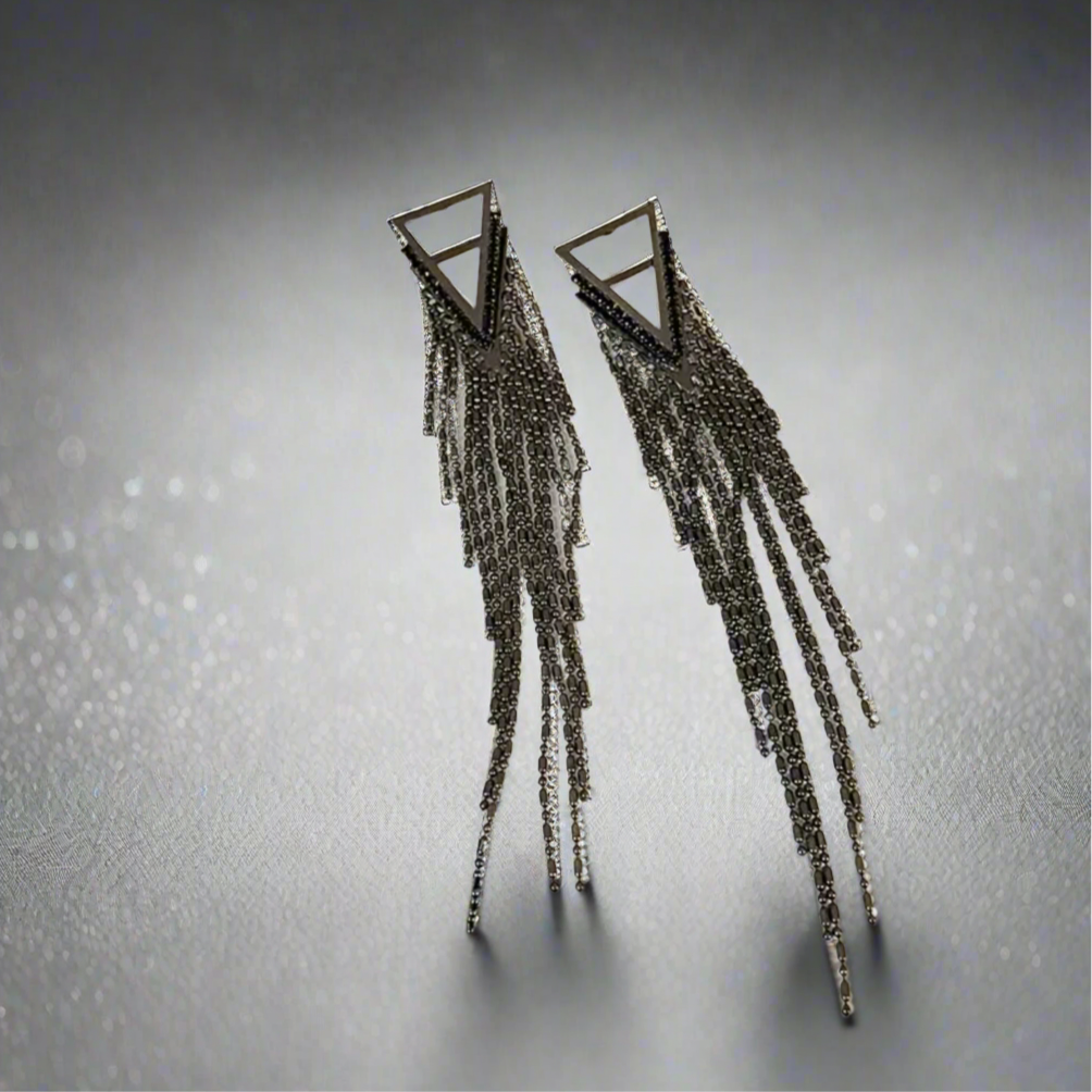 Beaded Black Tassel Earrings