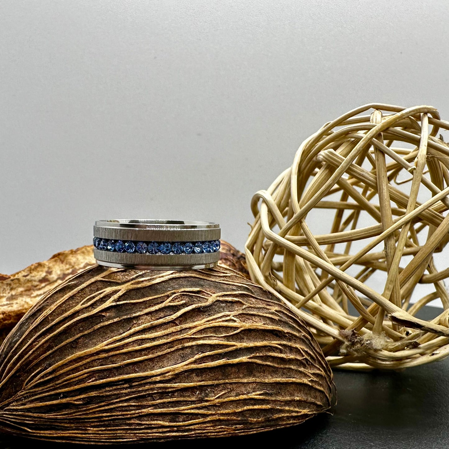 Blue Rhinestone Steel Ring