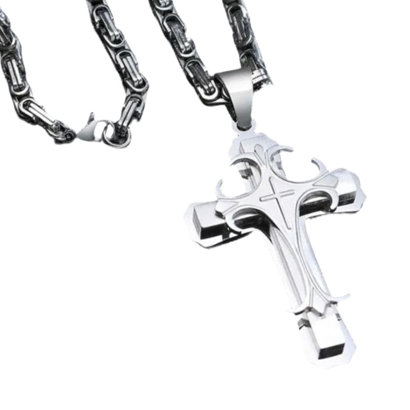 Layered Cross Pendant Byzantine Necklace