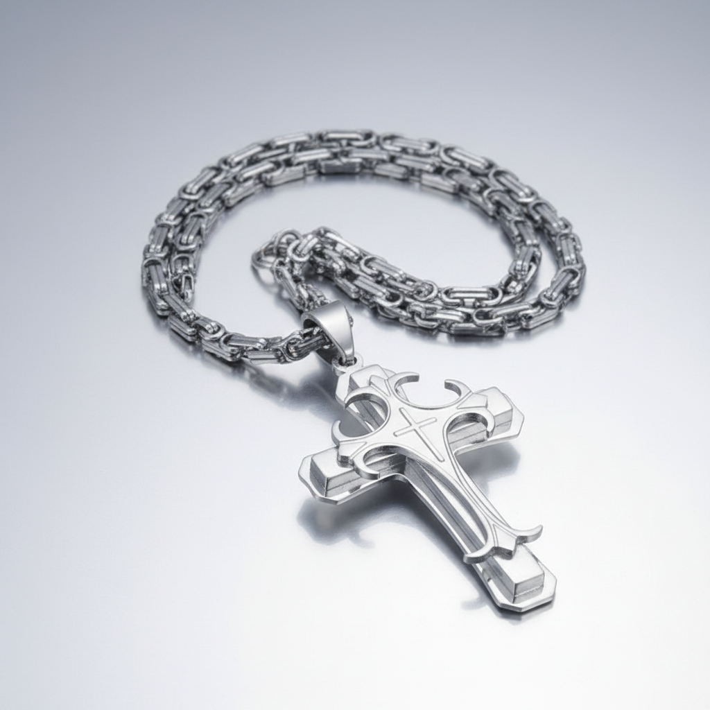 Layered Cross Pendant Byzantine Necklace