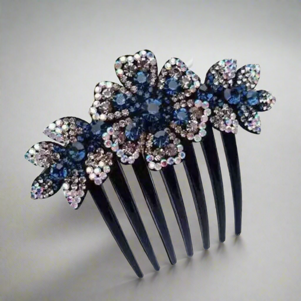 Flower Hair Comb Dark Blue