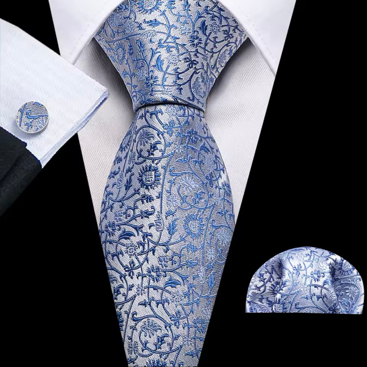 Blue Floral Necktie Set