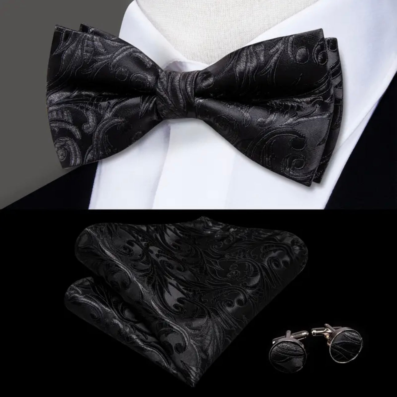 Black Scroll Bowtie Set