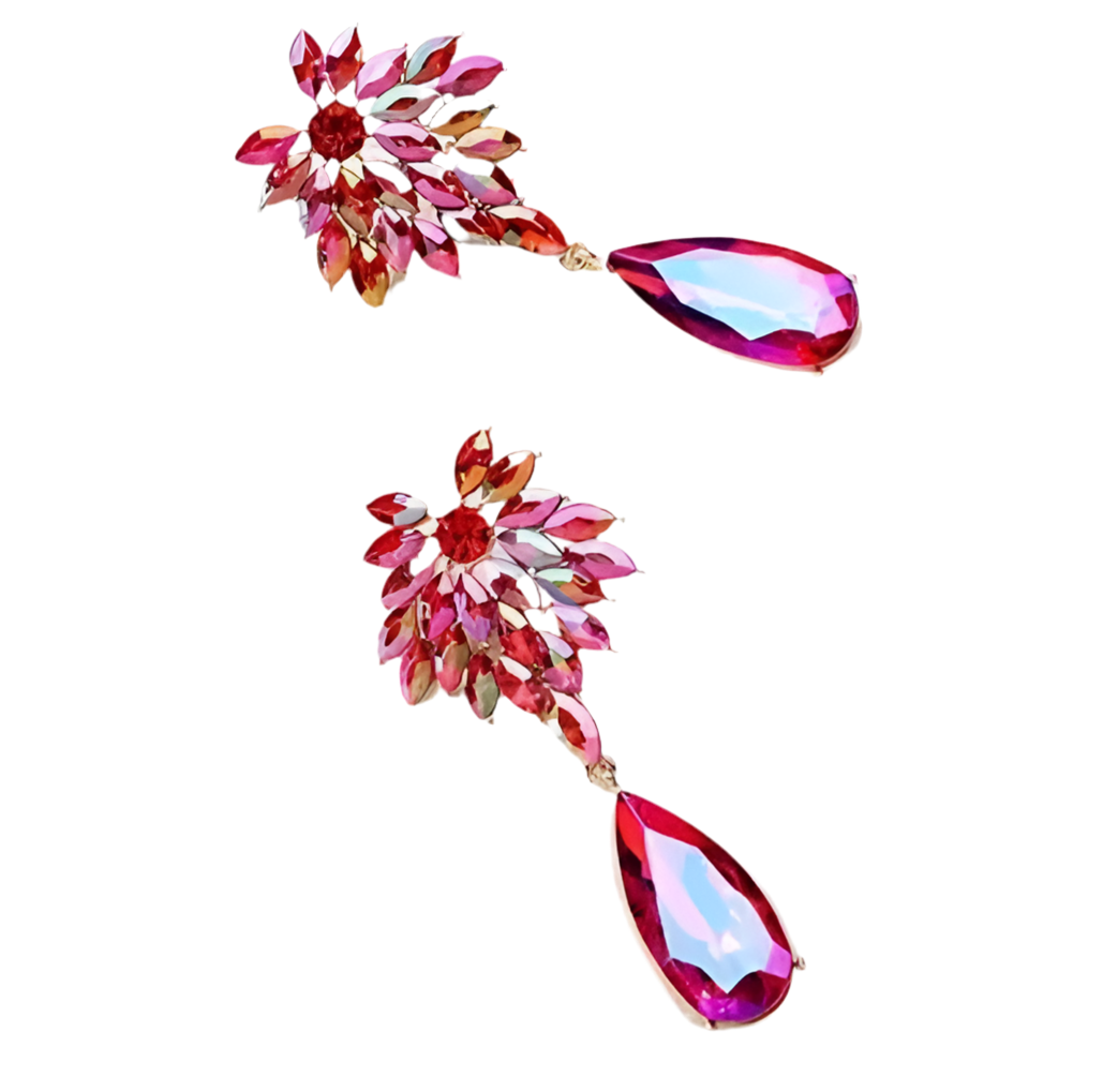 Rose Red Pink Floral Earrings