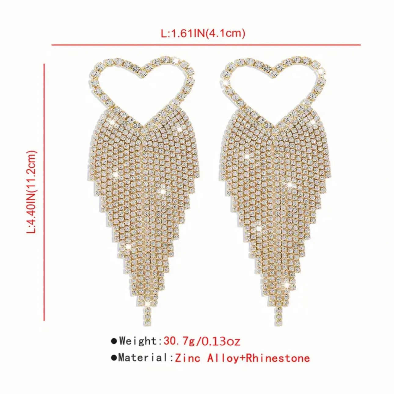 Gold Heart Tassel Earrings