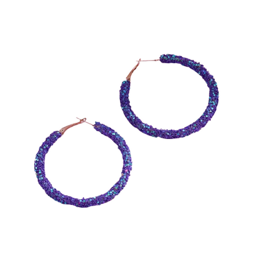 Purple Dark Sequin Hoop Earrings