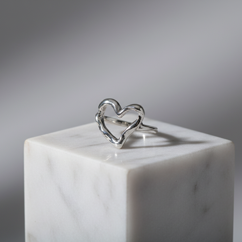 Polished Heart Ring Silver