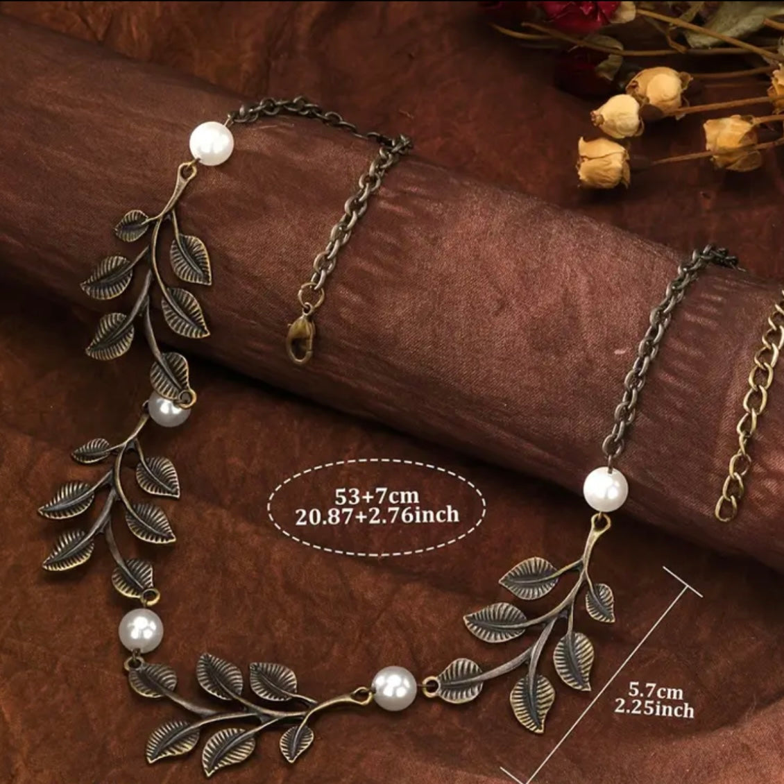 Bronze Pearl Leaf Necklace