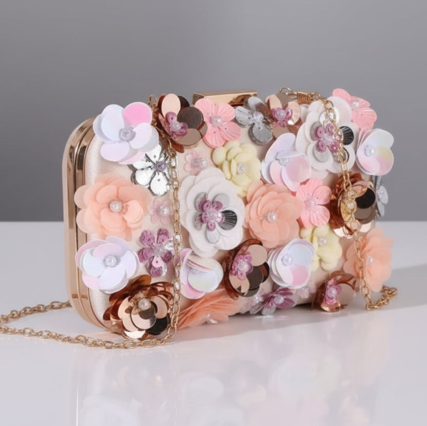 3D Floral Champagne Clutch