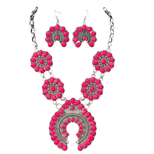 Pink Turquoise Squash Blossom Set