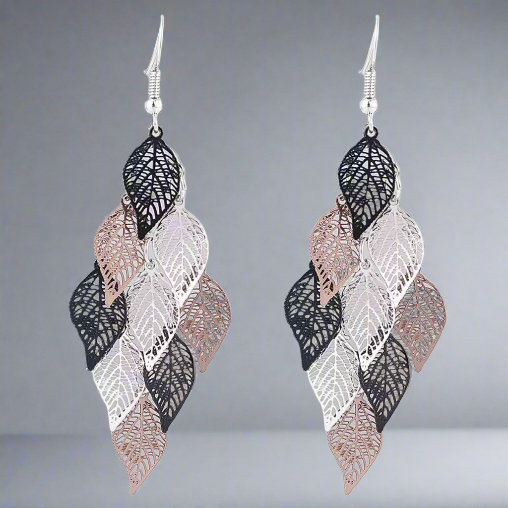 Leaf Tassel Earrings-Rose Gold