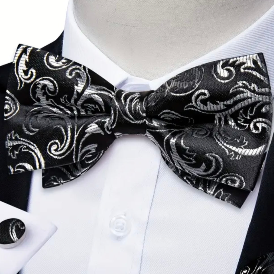 Black Silver Bowtie Set