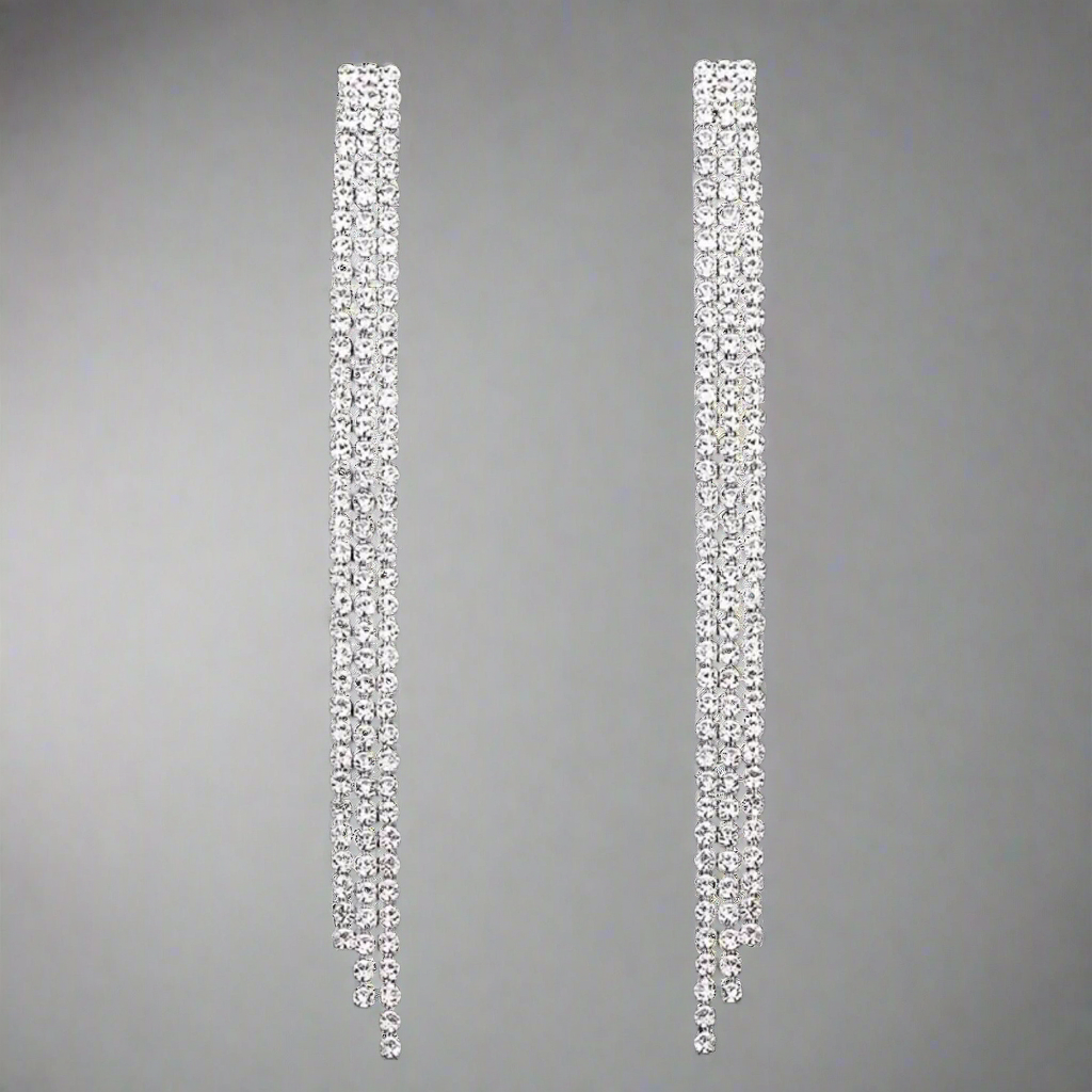 Clear Black Setting Tassel Earrings