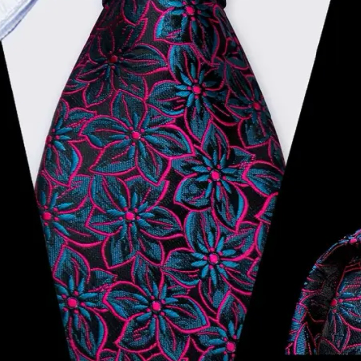 Pink Blue Floral Necktie Set