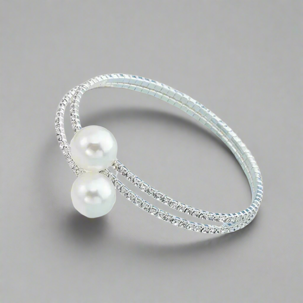 Pearls Rhinestones Flexible Bracelet