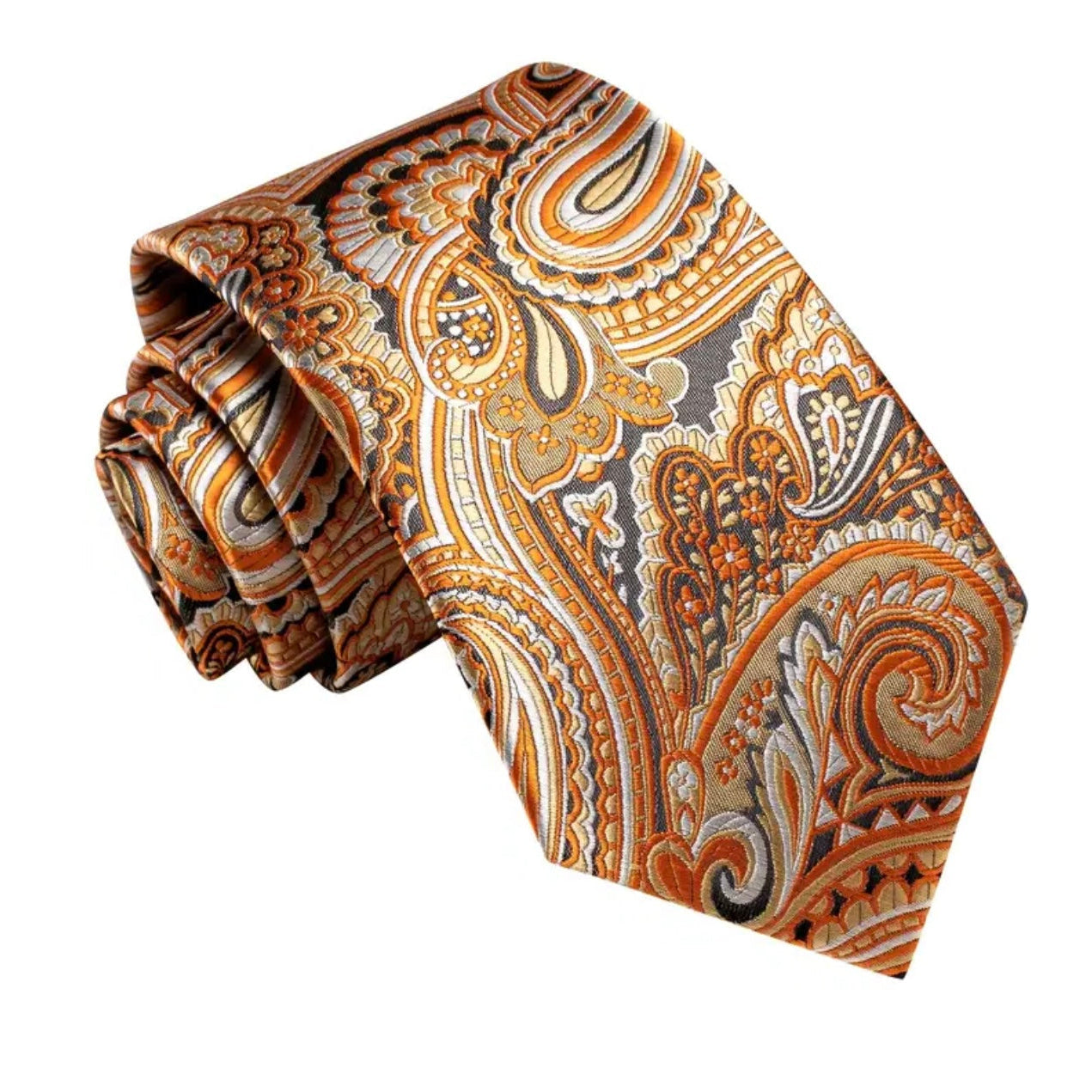 Orange Grey Paisley Necktie Set
