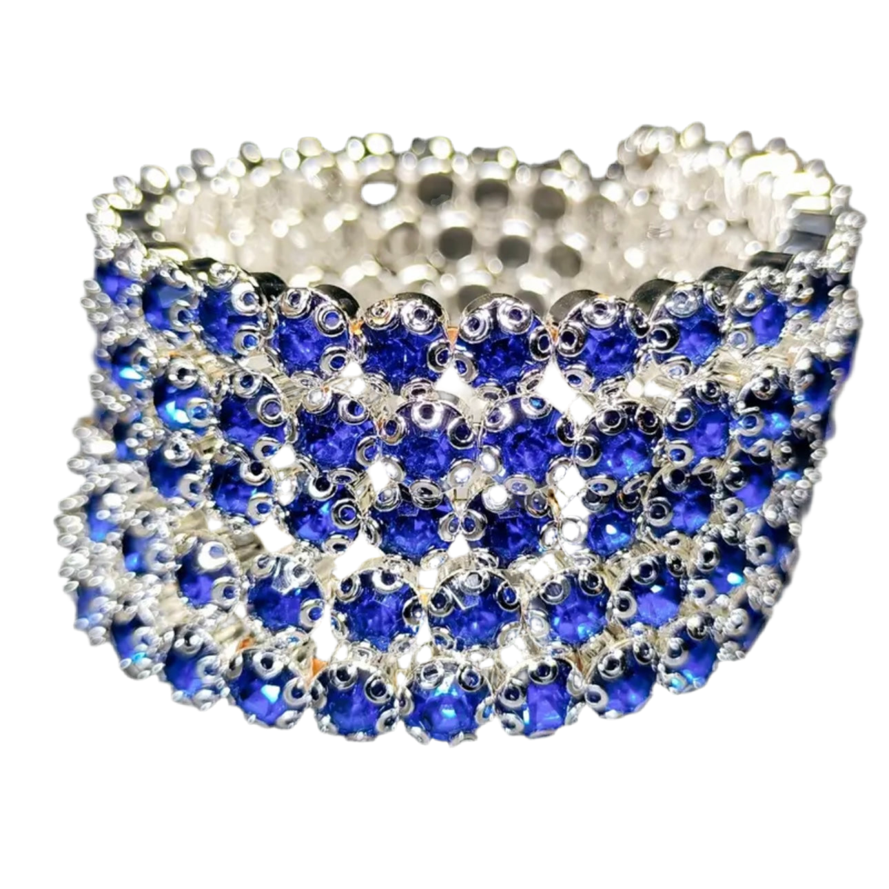 Flexible 5 Row Rhinestone Bracelets-Silver Setting