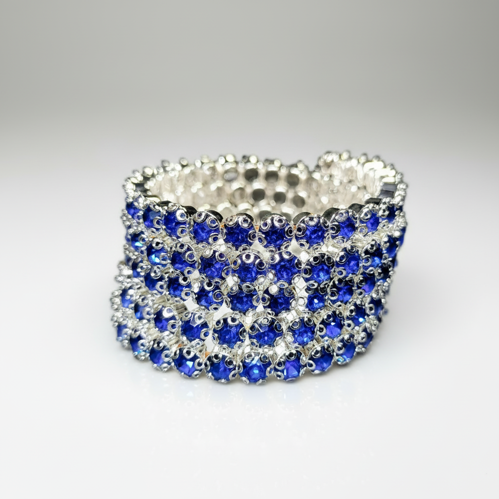 Flexible 5 Row Rhinestone Bracelets-Silver Setting