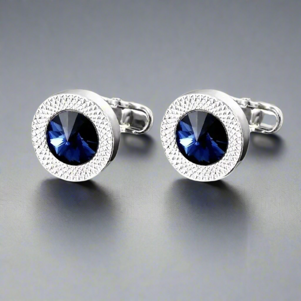 Blue Cufflinks Tie Clip Set