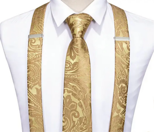 Gold Suspenders Necktie Set